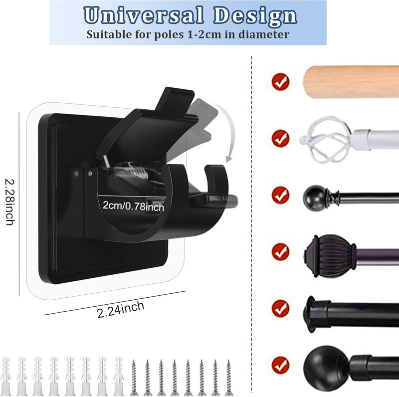 Codoule 2PCS No Drill Curtain Rod Brackets No Drilling Curtain Rod Holders Self Adhesive Curtain Rod Hooks Nail Free Adjustable Curtain Hangers,Non Screw Damage Stick On Drapery Rod Bracket for Wall Window - Image 2